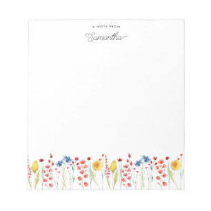 Wildflower Watercolor Flower Border Personalized Notepad