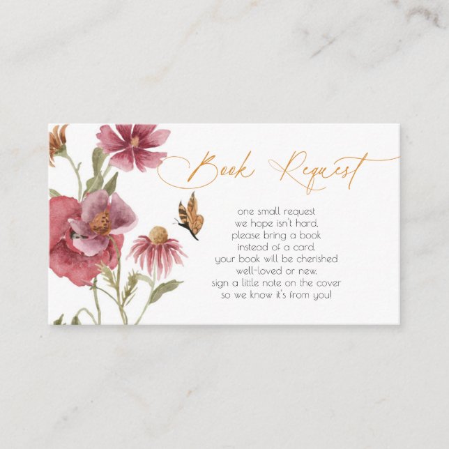 Wildflower Watercolor Girl Book Request Enclosure  Card (Front)