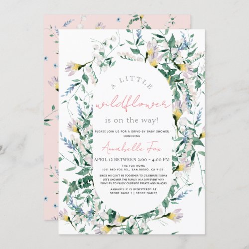 Wildflower Watercolor Girl Drive_by Baby Shower Invitation
