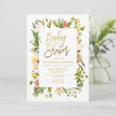 Wildflower Watercolor GOLD Calligraphy Baby Shower Invitation (Standing Front)
