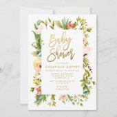 Wildflower Watercolor GOLD Calligraphy Baby Shower Invitation (Front)