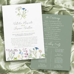 Wildflower watercolor green wedding program