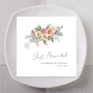 Wildflower Watercolor Just Married Napkins