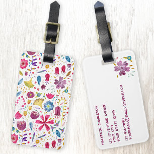 Wildflower Watercolor Luggage Tag