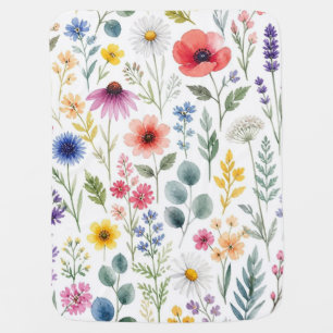 Wildflower Watercolor Meadow Botanical Floral Baby Blanket