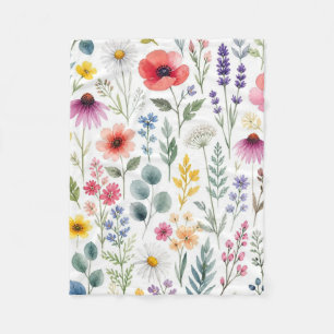 Wildflower Watercolor Meadow Botanical Floral Fleece Blanket