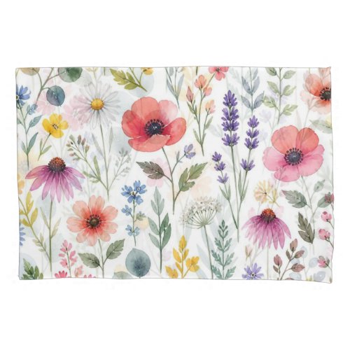 Wildflower Watercolor Meadow Botanical Floral Pillow Case