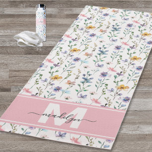 Wildflower Watercolor Monogram Yoga Mat