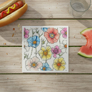 Wildflower Watercolor Pastel Blue, pink, yellow Napkins