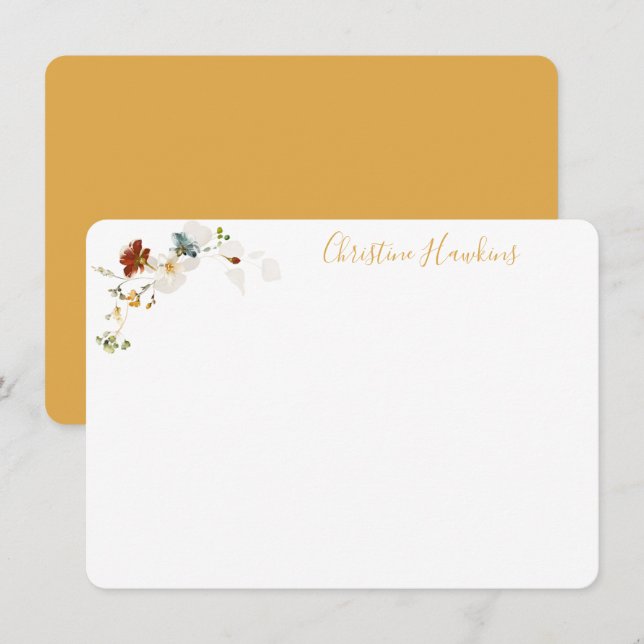 Wildflower Watercolor Pretty Floral Personalized N Note Card (Front/Back)