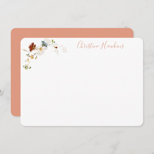 Wildflower Watercolor Pretty Floral Personalized Note Card (Front/Back)