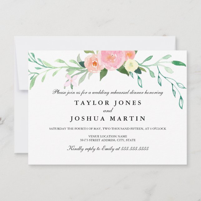 Wildflower Watercolor Rehearsal Dinner Invite (Front)