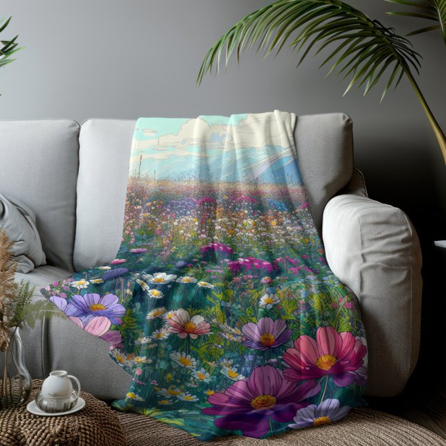 Wildflower Watercolor Sherpa Blanket (Wildflower Designed Sherpa Fleece Blanket)