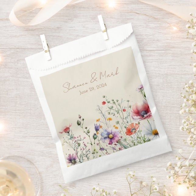 Wildflower Watercolor Wedding Favor Bag (Clipped)