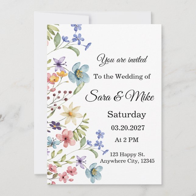 Wildflower Watercolor Wedding Invitation (Front)