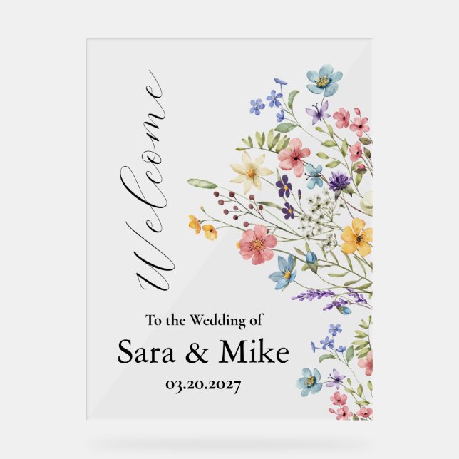 Wildflower Watercolor Wedding welcome sign (Front)