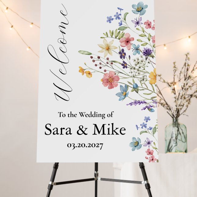 Wildflower Watercolor Wedding welcome sign (In Situ (Stand))