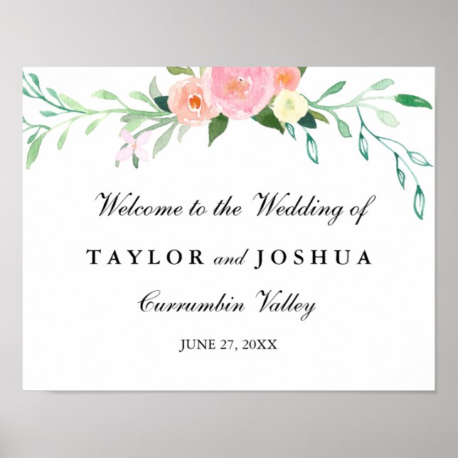 Wildflower Watercolor Welcome Wedding Sign (Front)