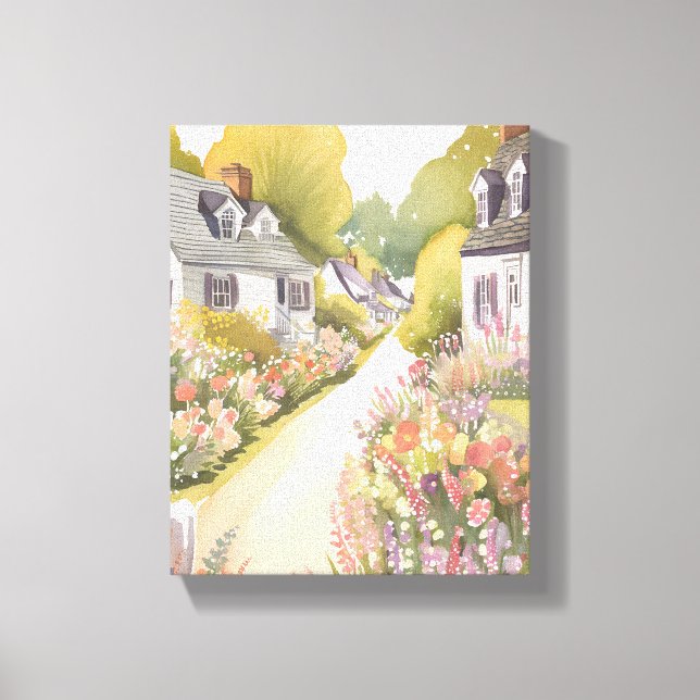 Wildflower Way | Coastal Beach Town Watercolor Canvas Print (Front)