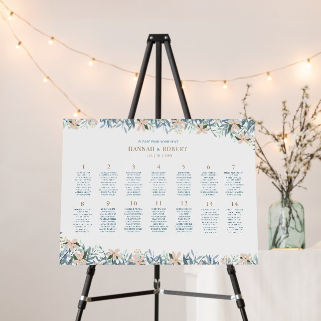 Wildflower Wedding 14 Table Seating Chart Sign (In Situ (Stand))