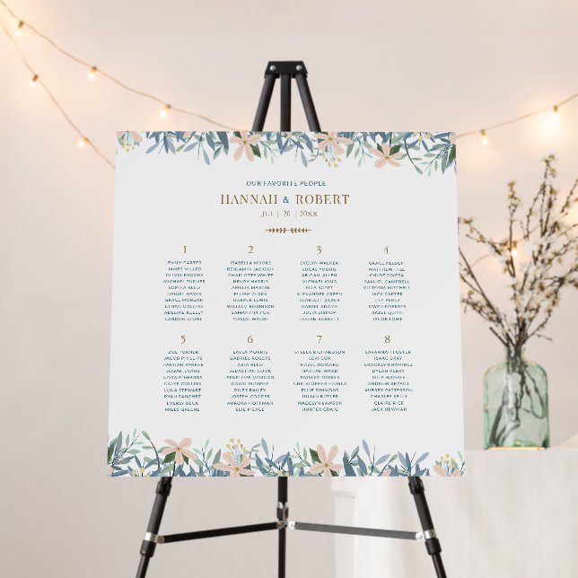 Wildflower Wedding 8 Table Seating Chart Sign (In Situ (Stand))