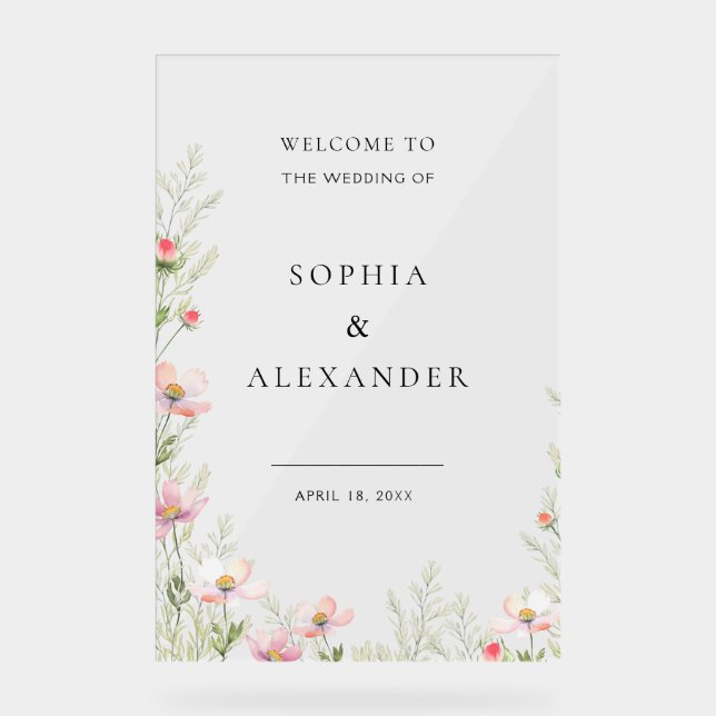 Wildflower Wedding Acrylic Sign Welcome. (Front)