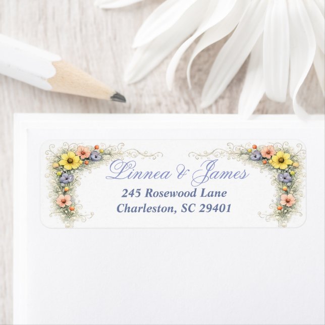 Wildflower Wedding Address Label Elegant Minimal (Insitu)