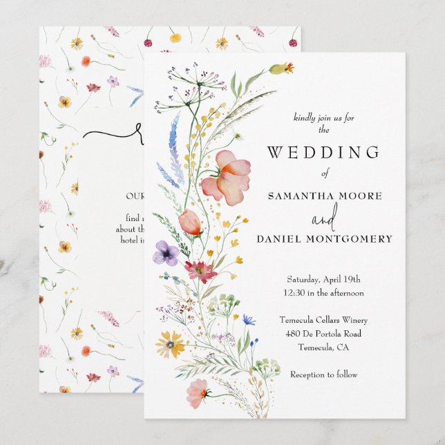Wildflower Wedding All In One QR Code Invitation (Front/Back)