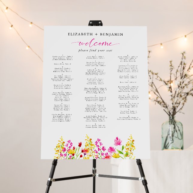 Wildflower Wedding Alphabetical Seating Chart   Foam Board (In Situ (Stand))
