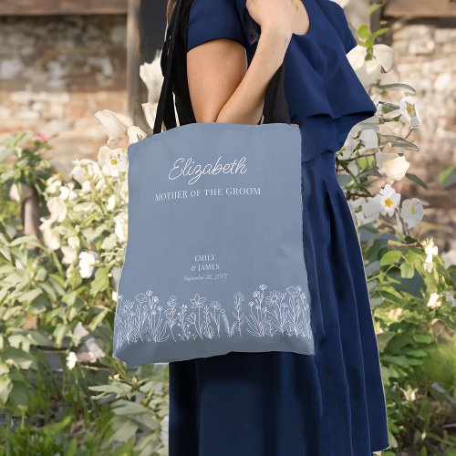 Wildflower Wedding Any Color Line Drawn Floral Tote Bag