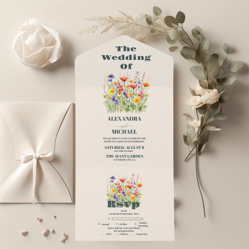Wildflower Wedding Boho Country Floral All In One Invitation