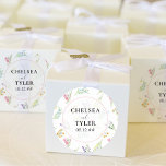 Wildflower Wedding Bride Groom Names Meadow Flower Classic Round Sticker<br><div class="desc">Wildflower wedding stickers with delicate wild flowers, the bride and groom names and wedding date. This pretty watercolor wildflower design has dainty meadow flowers in pink lilac orange blue and yellow. Perfect for spring and summer themes from country floral garden to organic boho. If you would like matching products, please...</div>