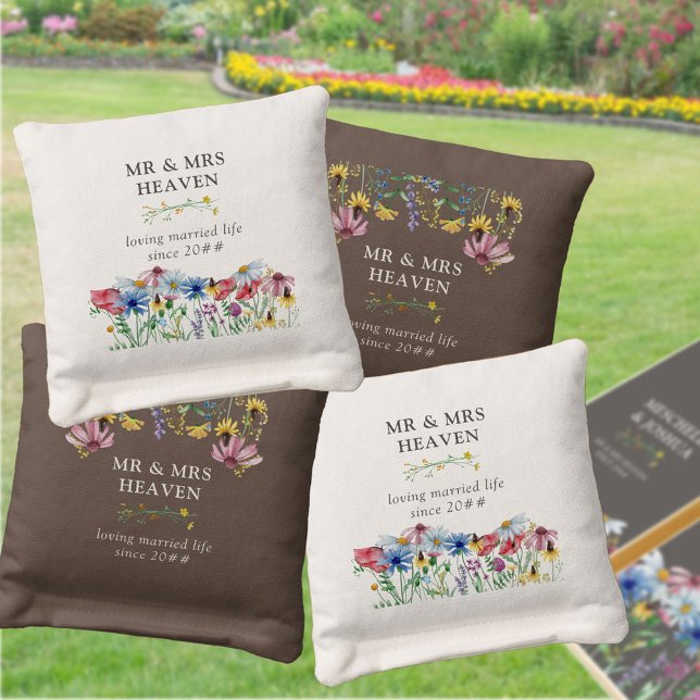 Wildflower Wedding Brown Rustic Country Floral Cornhole Bags (Creator Uploaded)