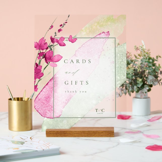 Wildflower Wedding Cards & Gifts Fuchsia ID954 Acrylic Sign (Wedding)