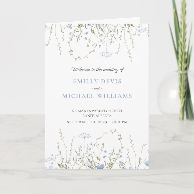 Wildflower Wedding Ceremony Program Card (Front)
