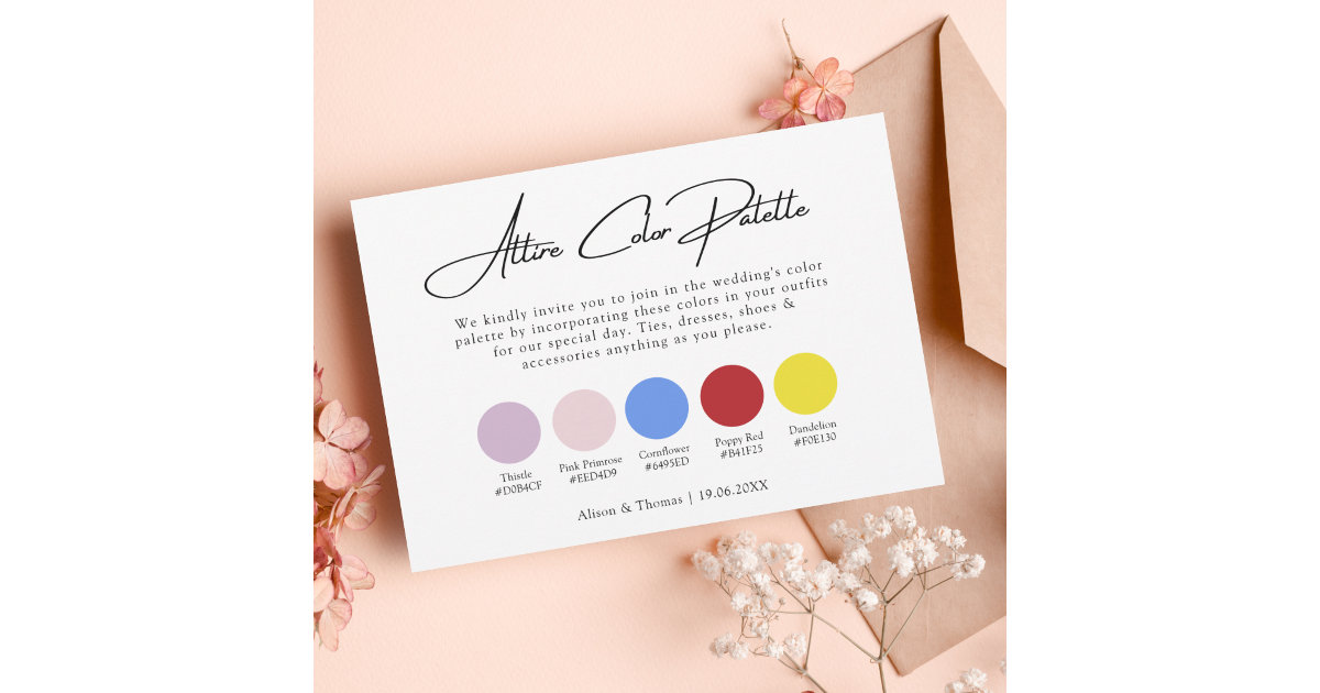 Customized Wedding Guest Color Palette Attire Cards, Printed, Attendee  Dress Code Cards, Wedding Invitation Enclosure Color Scheme 