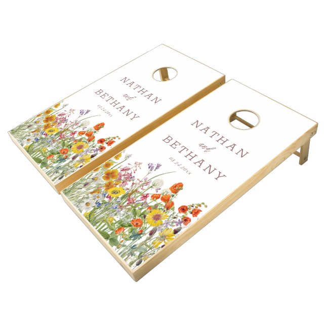 Wildflower Wedding Cornhole Set - Personalized (Angled)