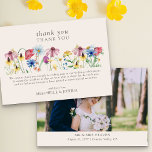 Wildflower Wedding Country Floral Photo Thank You Card<br><div class="desc">Wildflower wedding thank you card with watercolor wild flowers. This rustic country botanical design has a pretty border of wildflowers including daisy poppy cornflower coneflower buttercup and clover. An elegant modern floral with bohemian garden theme. Please browse my store in the Wildflower Charm collection,  for matching items.</div>