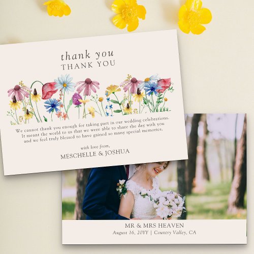 Wildflower Wedding Country Floral Photo Thank You Card