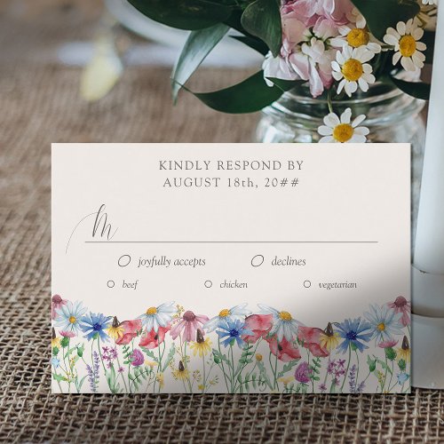 Wildflower Wedding Country Flower Entree Options RSVP Card