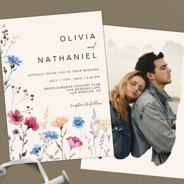 Wildflower Wedding Cream Floral Photo Invitation (Creator Uploaded)