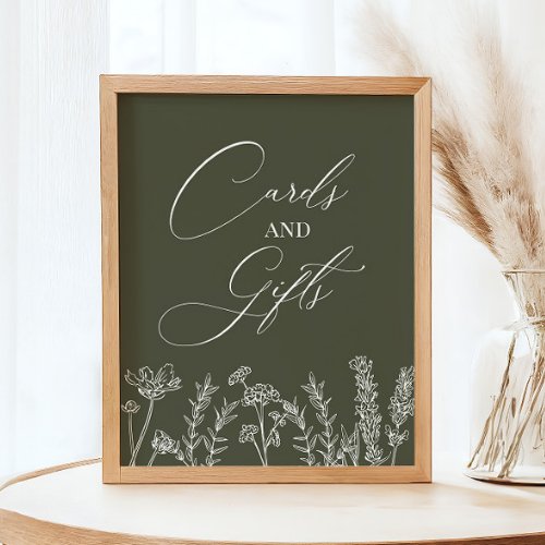 Wildflower Wedding Dark Green Cards and Gifts sign