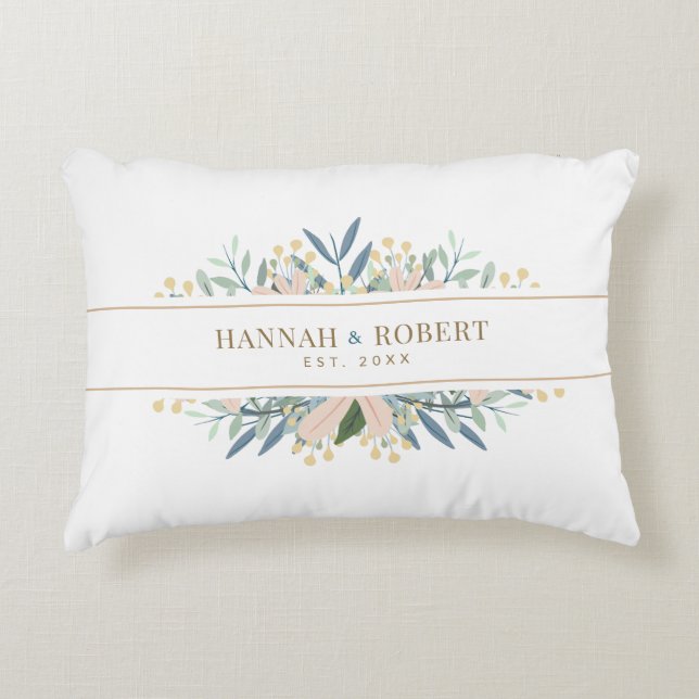 Wildflower Wedding Date Keepsake Couple Name Accent Pillow (Front)