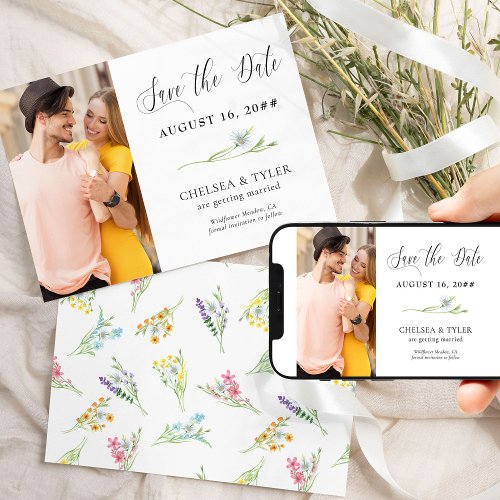 Wildflower Wedding Delicate Floral and Photo Save The Date