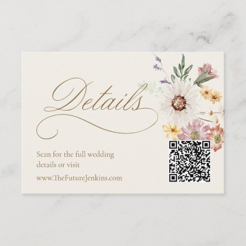 Wildflower Wedding Details Card with QR Code