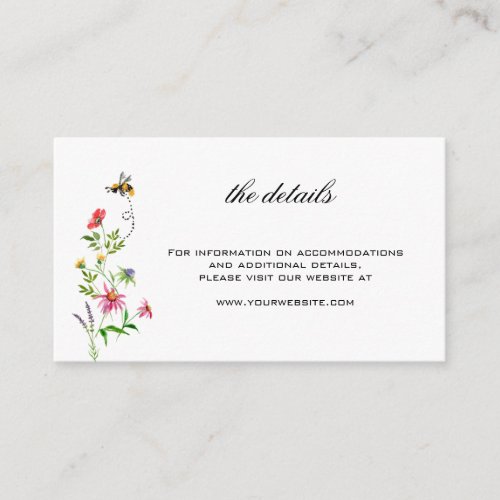 Wildflower wedding details Enclosure Card