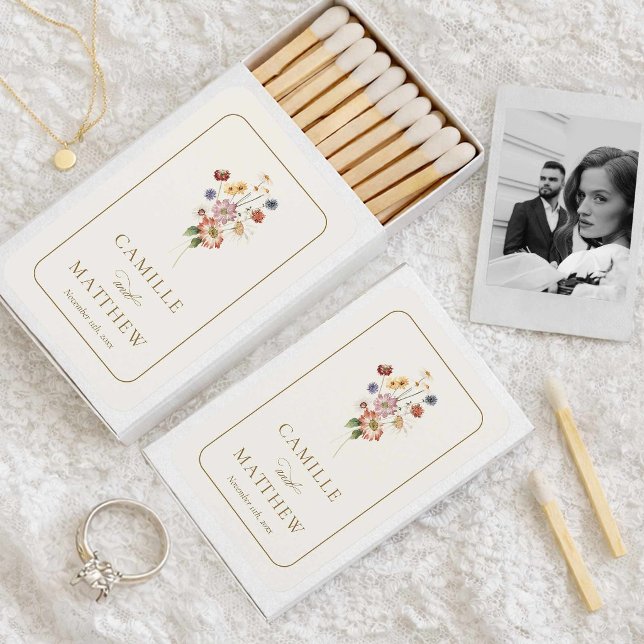 Wildflower Wedding Favor Matchboxes (Wildflower Elegant Wedding Favor Matchbox)