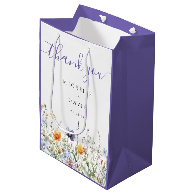 Wildflower Wedding Favor Medium Gift Bag (Front Angled)