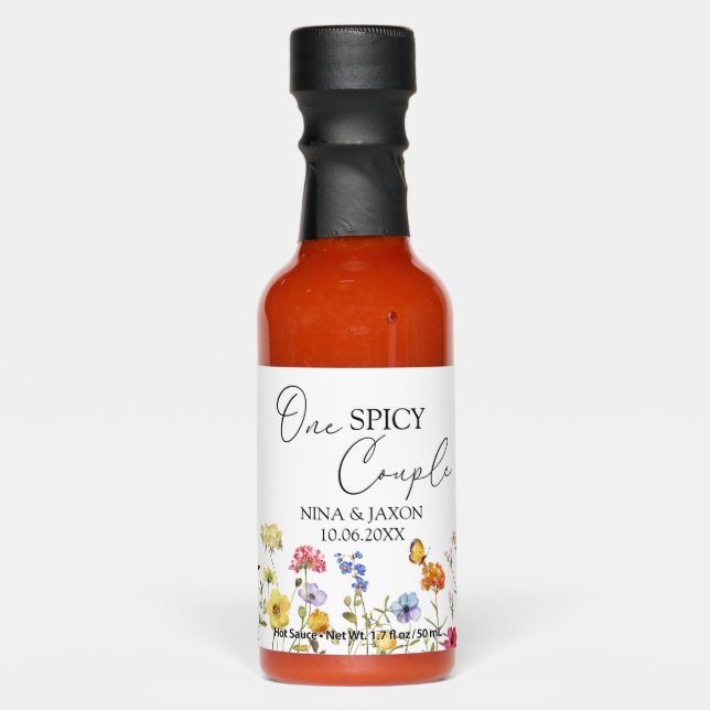 Wildflower Wedding Favor One Spicy Couple Hot Sauces (Front)