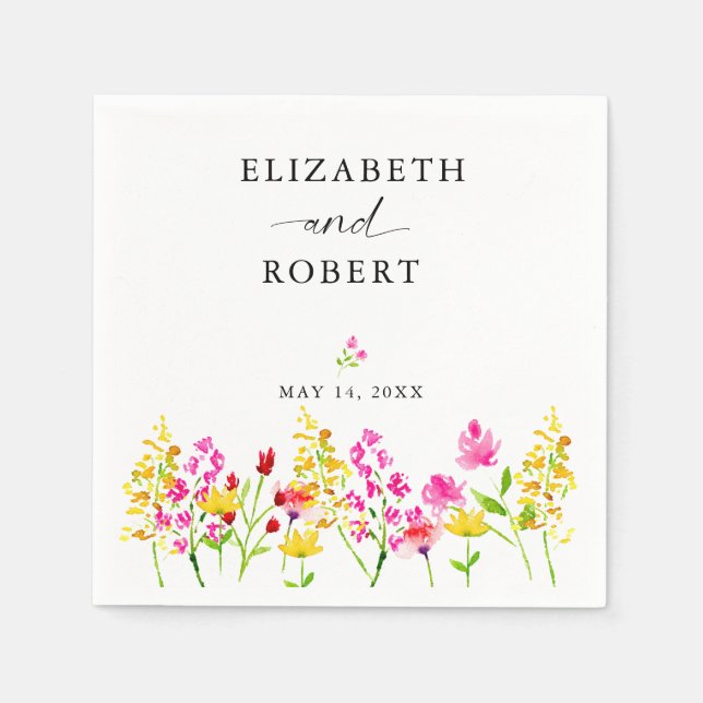 Wildflower Wedding Floral Script Elegant Spring   Napkins (Front)